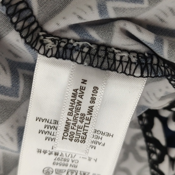Tommy Bahama Tropical Terrazza Stretch Jersey Faux Wrap Dress M Black White - Picture 4 of 16